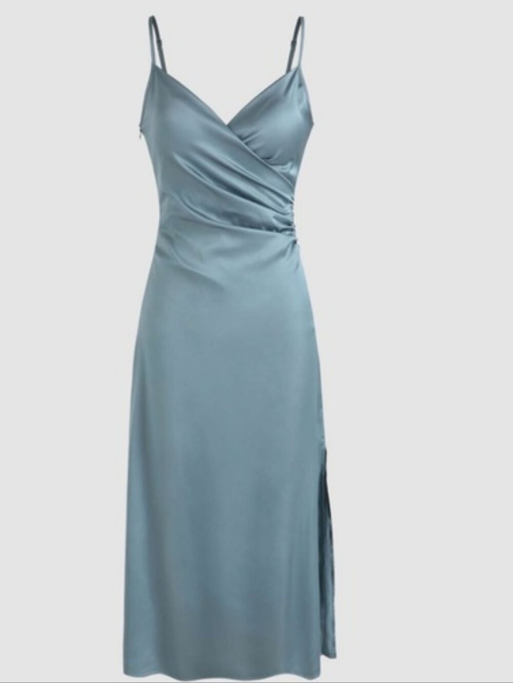Cider Satin V-Neck Slip Dress in Dusty Blue Size XS New